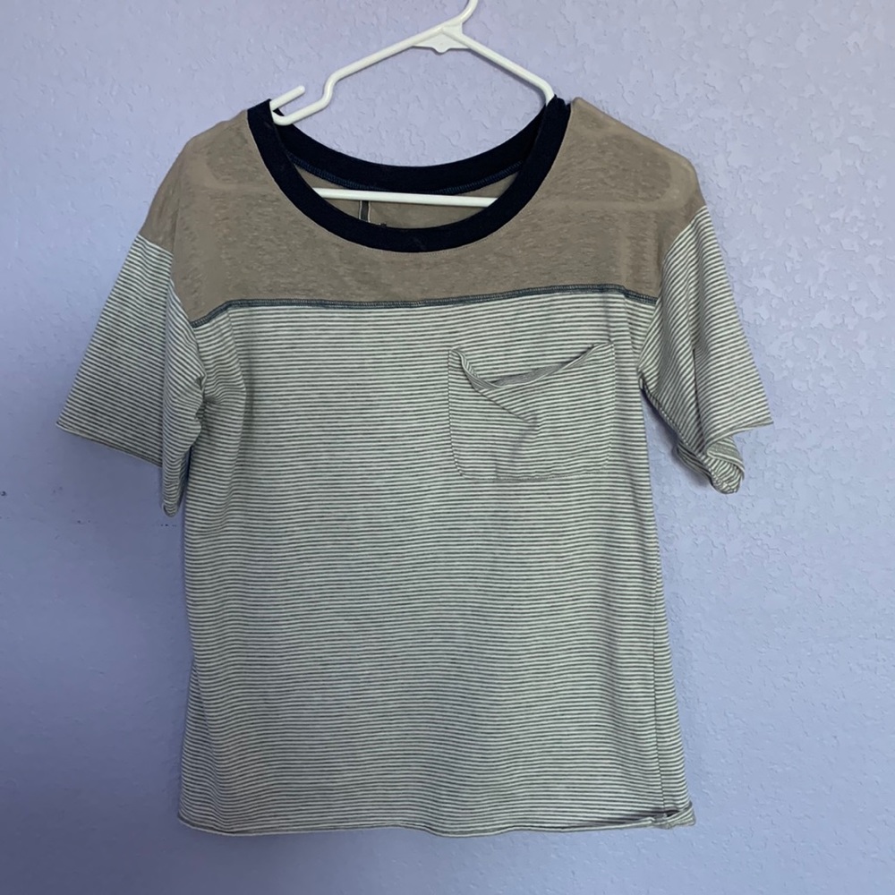 grey & tan striped pocket tee